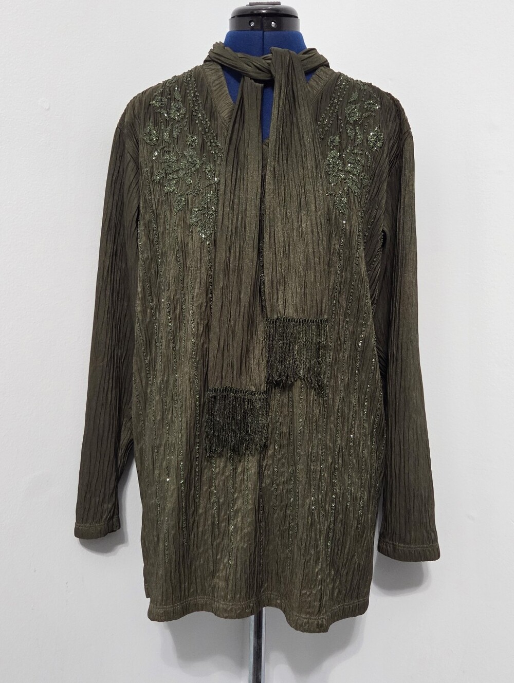 Vintage 90s Olive Green Pleated Blouse One Size